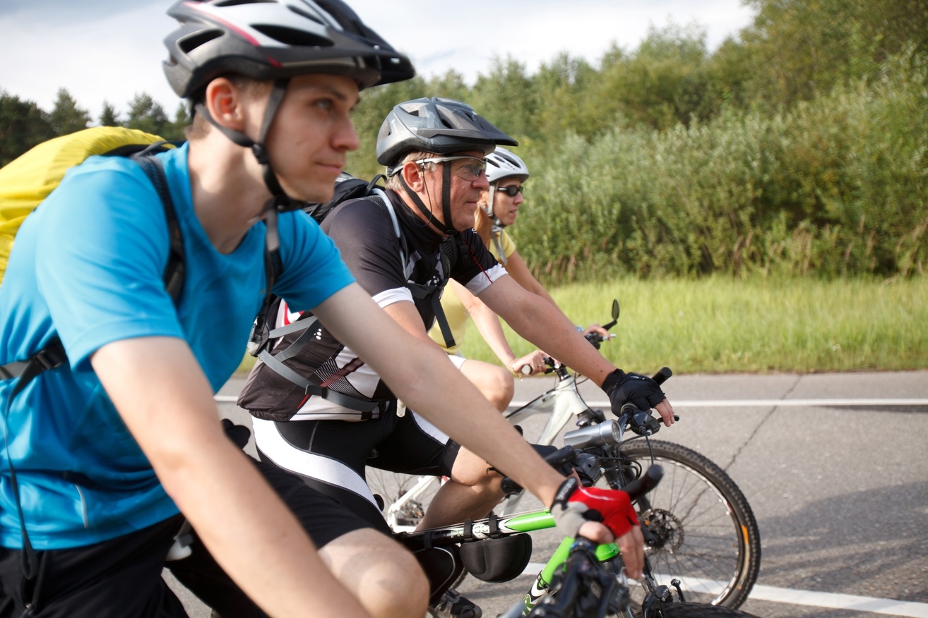 group riding bicycles