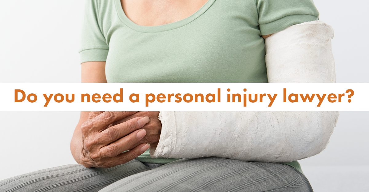 woman with cast. Caption: 'Do you need a personal injury lawyer?'