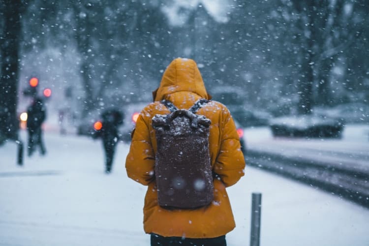 people walking in a snowstorm